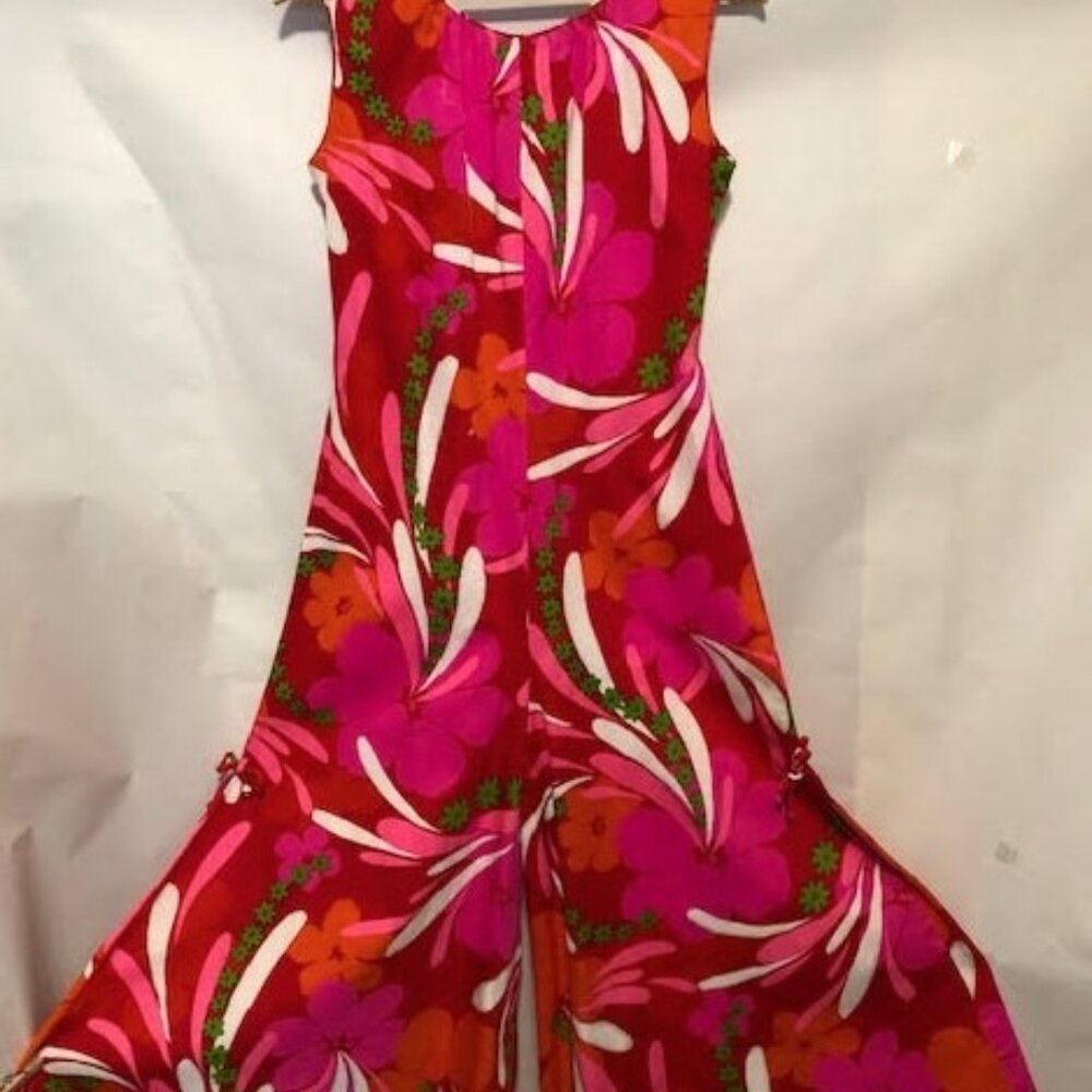 Vintage 1960's Hawaiian Luau Tropical Print Romper